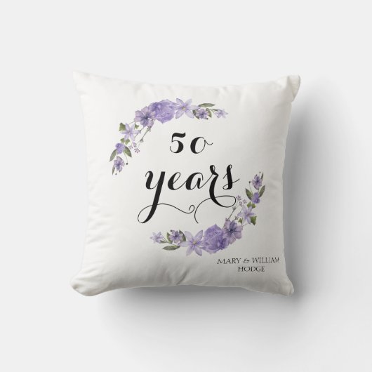 ラベンダー パープルの花 50周年記念結婚式 クッション (正面)
