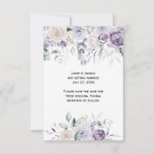 ラベンダー、パープル、 アイボリー ハイドランジア フラワーズ セーブザデート (裏面)