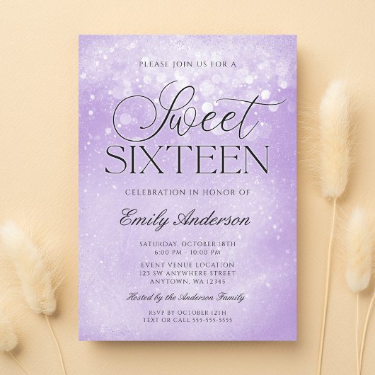 ラベンダー パープル スパークル Sweet 16 招待状