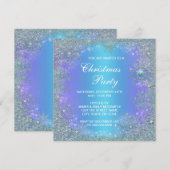ラベンダー パープル ティール ブルー 雪の結晶 クリスマス 招待状 (正面/裏面)