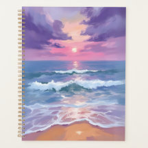 ラベンダー パープル ビーチ 日没 水彩画