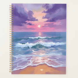 ラベンダー パープル ビーチ 日没 水彩画 プランナー手帳