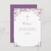 ラベンダー パープル フラワーの洗礼感謝カード 招待状 (正面/裏面)