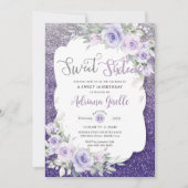 ラベンダー パープル フラワーバタフライ スイート シックスティーン 招待状 (正面)