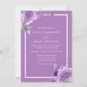 ラベンダー パープル フラワー ホワイト ボーダー ウェディング 招待状 (正面)
