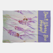 ラベンダー・パープル・フローラ・アート・ドン・ワリー・ビー・ハッピー キッチンタオル (横)