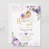 ラベンダー パープル ブロンド ベイビー ヘブン セント ベイビー シャワー 招待状 (正面)