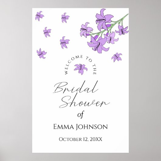 ラベンダー パープル ユリ ブライダル シャワー ウェルカム サイン (正面)