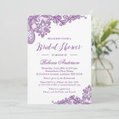 ラベンダー パープル レース エレガント フラワーブライダルシャワー 招待状 (スタンド正面)