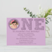 ラベンダー,ビッグ·ワン·フォト·ファースト·バースデー·パーティー 招待状 (スタンド正面)