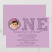 ラベンダー,ビッグ·ワン·フォト·ファースト·バースデー·パーティー 招待状 (正面/裏面)