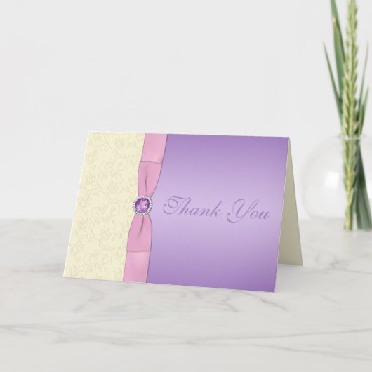 ラベンダー、ピンク、アイボリーの交互の感謝カード サンキューカード (正面)