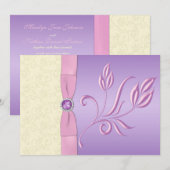 ラベンダー、ピンク、アイボリーの結婚式招待状 招待状 (正面/裏面)