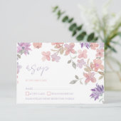ラベンダー ピンク ワイルドフラワー 水彩 結婚式 RSVP (スタンド正面)