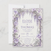 ラベンダー・フジの結婚式アート 紫の花のロマンティック 招待状 (正面)