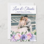 ラベンダー・フラワーの結婚式フォトサンクスカード 招待状 (正面)