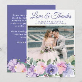ラベンダー・フラワーの結婚式フォトサンクスカード 招待状