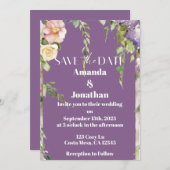 ラベンダー フラワーの結婚式 Save the Date カード (正面/裏面)