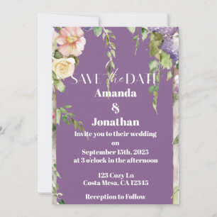 ラベンダー フラワーの結婚式 Save the Date カード