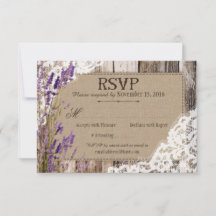 ラベンダー フラワーズ ウッドレース ラスティック RSVP カード