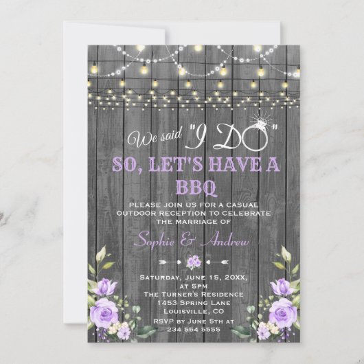 ラベンダー フラワーズ バーン ウッド アフター I DO BBQ 招待状 (正面)