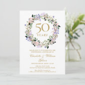 ラベンダー フラワーリース 50周年 結婚記念日 招待状 (スタンド正面)