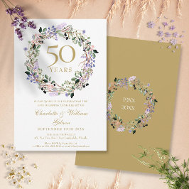 ラベンダー フラワーリース 50周年 結婚記念日 招待状