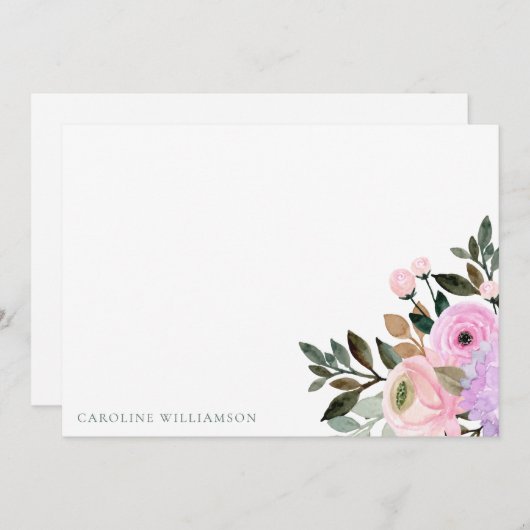 ラベンダー フラワールウォーターカラーブライダルシャワーカスタム サンキューカード (正面/裏面)