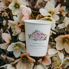 ラベンダー フラワール ウォーターカラー ブライダル シャワー カスタム 紙コップ