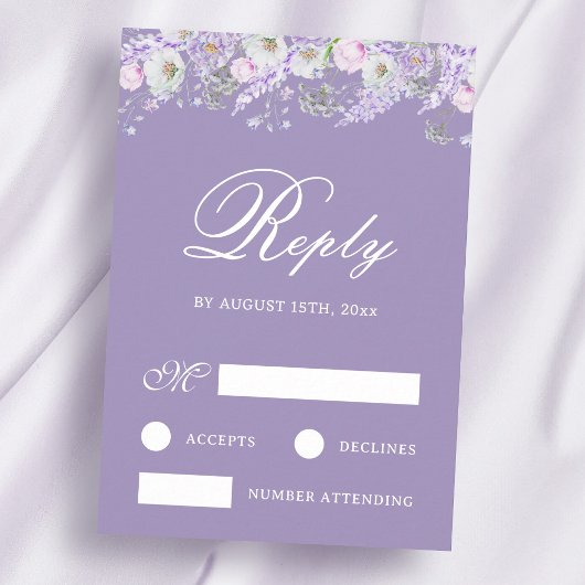 ラベンダー フラワー ウェディング RSVP カード