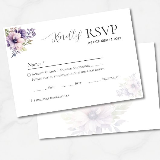 ラベンダー フラワー ウェディング RSVP カード | エレガントな RSVP