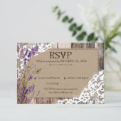 ラベンダー フラワー ウッドレース ラスティック RSVP カード (スタンド正面)
