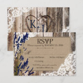 ラベンダー フラワー ウッドレース ラスティック RSVP カード (正面/裏面)