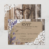 ラベンダー フラワー ウッドレース ラスティック RSVP カード (正面/裏面)
