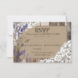 ラベンダー フラワー ウッドレース ラスティック RSVP カード