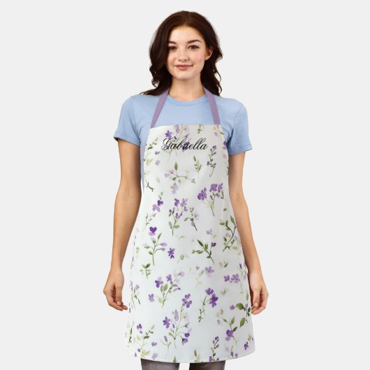 ラベンダー フラワー ハート エプロン (着用した状態)