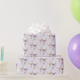 ラベンダー フラワー ハート ピンク 蝶 お誕生日おめでとう ラッピングペーパー