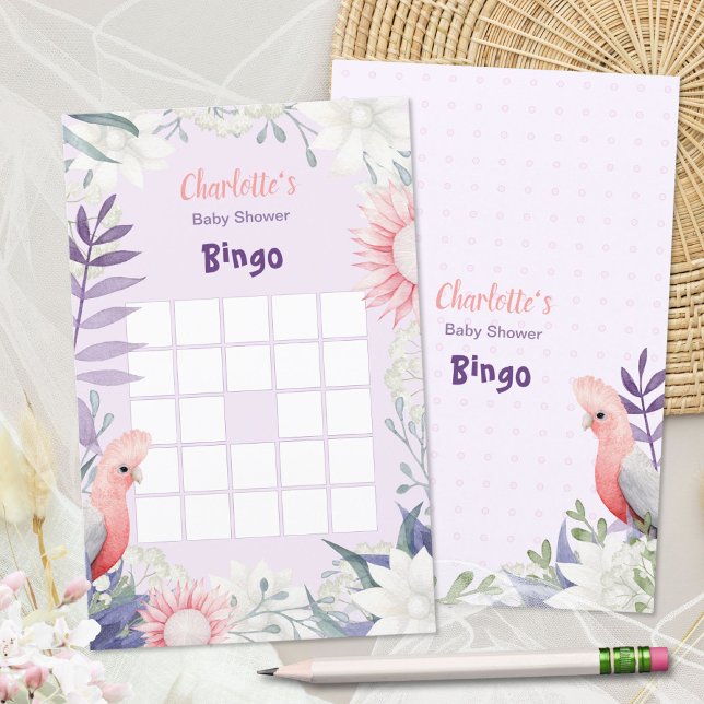 ラベンダー フラワー 鳥 ベビーシャワービンゴゲーム (Enchanted Lavender Whimsical Baby Shower Bingo ©Susanne Sachers - Sunny Mind 🌞)