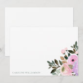 ラベンダー フローラル ウォーターカラー ブライダル シャワー カスタム サンキューカード (正面/裏面)