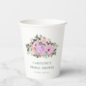 ラベンダー フローラル ウォーターカラー ブライダル シャワー カスタム 紙コップ (正面)