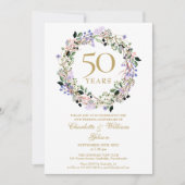 ラベンダー フローラル ガーランド 50周年 結婚記念日 招待状 (正面)