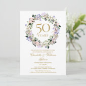 ラベンダー フローラル ガーランド 50周年 結婚記念日 招待状 (スタンド正面)
