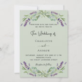 ラベンダー フローラル グリーン セージ グリーン QR ウェディング 招待状 (正面)