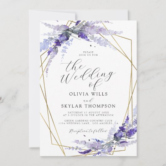 ラベンダー フローラル モーブ パープル ライラック ウェディング 招待状 (正面)