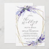 ラベンダー フローラル モーブ パープル ライラック ウェディング 招待状 (正面/裏面)