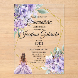 ラベンダー・フローラル quinceanera アクリル招待状