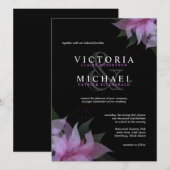 ラベンダー＆ブラックのフラワーの結婚式招待状 招待状 (正面/裏面)