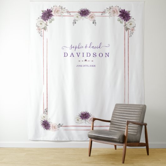 ラベンダー ブラッシュ フラワーズ ウェディング ゴールド フォトブース タペストリー (インサイチュ)