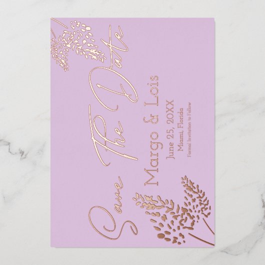 ラベンダー プラント セーブ ザ デート プレス加工   箔招待状 (正面)