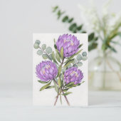 ラベンダー プロテア 植物画 水彩画 ポストカード (スタンド正面)